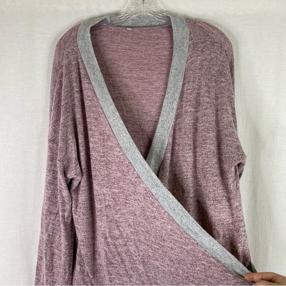 Wrap Top Women’s XL Purple Pink Gray Deep V Neck Color Block Long Sleeve Stretch - Picture 3 of 7